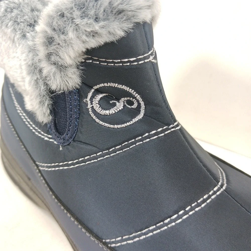 Navy Blue Quilted Faux Fur Lined Winter Ankle Boots Slip On Snow‎ Boots